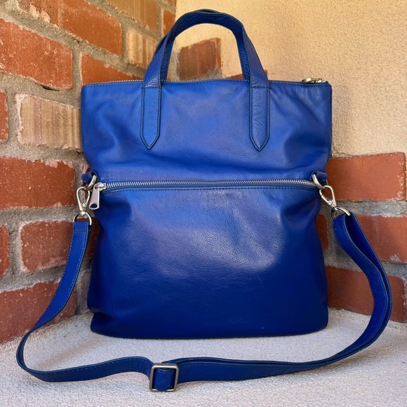 Fossil💙Riley Leather Large Fold Over Crossbody Satchel/Tote Bag w/Bow Scarf - Picture 9 of 15